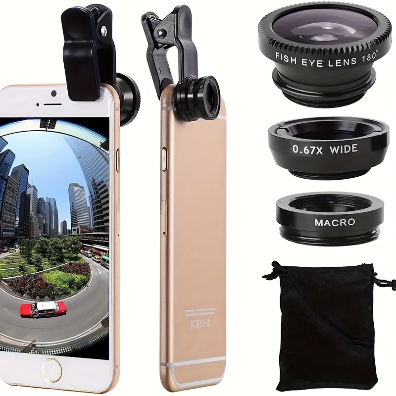 Kit de lentes de cámara ojo de pez Universal 3 en 1, lentes Macro gran angular para teléfono inteligente, lupa con Clip, accesorio de fotografía móvil