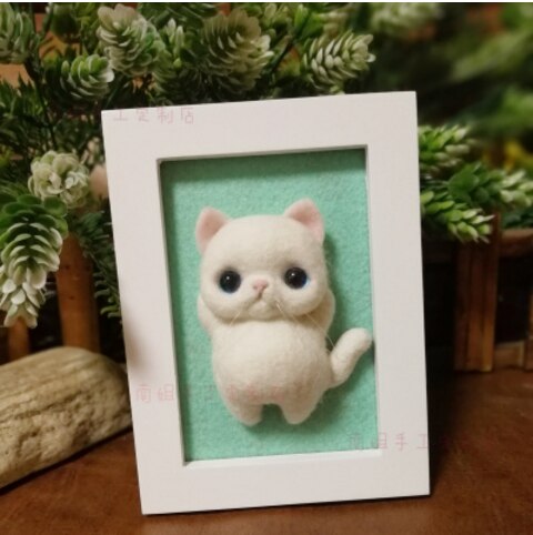 Cat stereo frame wool needlepoint kit wool felt needle felting pendant craft needlecraft DIY handmade: Light Green