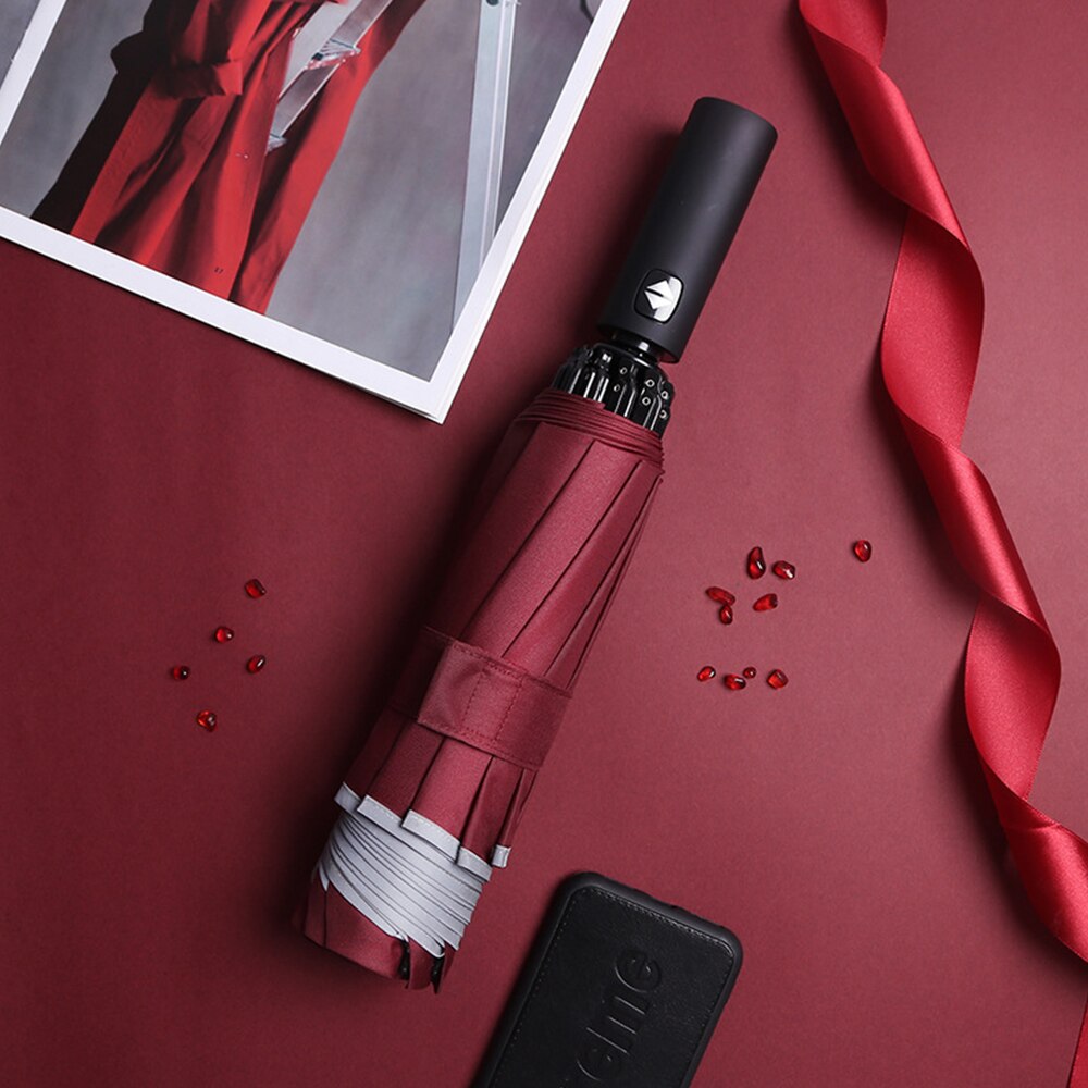 Reverse Umbrella Automatic 3-stage 10 Ribs Burgundy Gray Blue Black Folding Men's Umbrella Male From Rain Windproof For Men: Burgundy