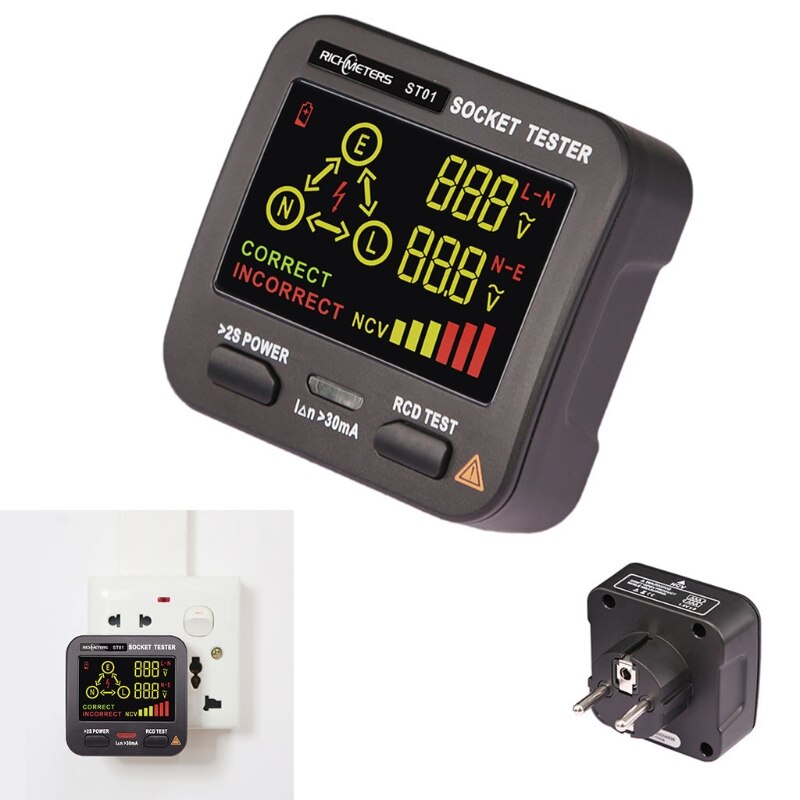 ST01 Receptacle Tester Power Circuit Analyzer Wall Plug Leakage Tester Electrical Circuit Braker Finder LCD 3 Results