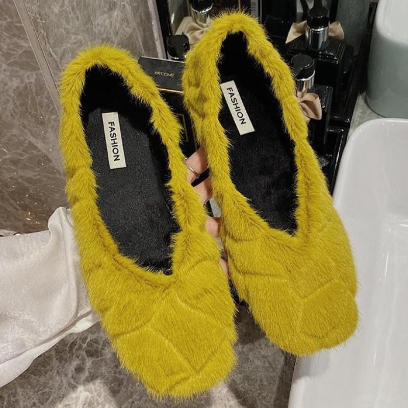 Loafers bont dames sneakers herfst dames winter schoenen ondiepe mond all-match damesschoenen vierkante neus instappers