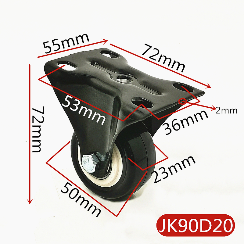 2 stk / parti 2 tommer 50mm bæreevne 100kg sorte løbehjul hjul hjul gummi drejelige hjul til kontorstol sofa platform: Jk90 d 20 x 2 stk
