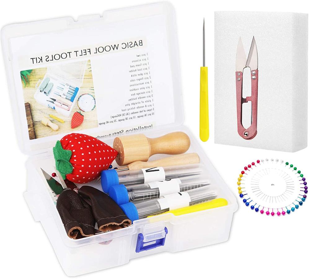 LMDZ – Kit de feutrage à l'aiguille avec 3 tailles, épingles à coudre, tapis en mousse, ciseaux pour débutant, accessoires professionnels de couture