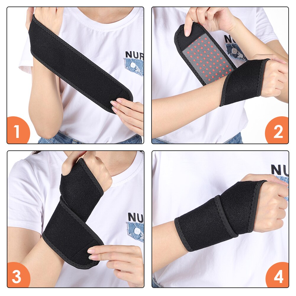2 pieces magnetic therapy self-heating wrist support brace wrap heated hand warmer compression arthritis pain relief armband belt