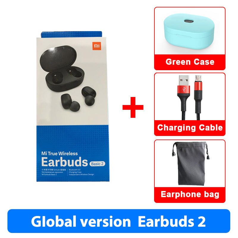 Global Version Xiaomi Redmi AirDots 2 Bluetooth5.0 Low Lag Mode TWS Bluetooth Earphone Headset BT5 True Wireless Stereo Auto: 2 GL Cable N Green