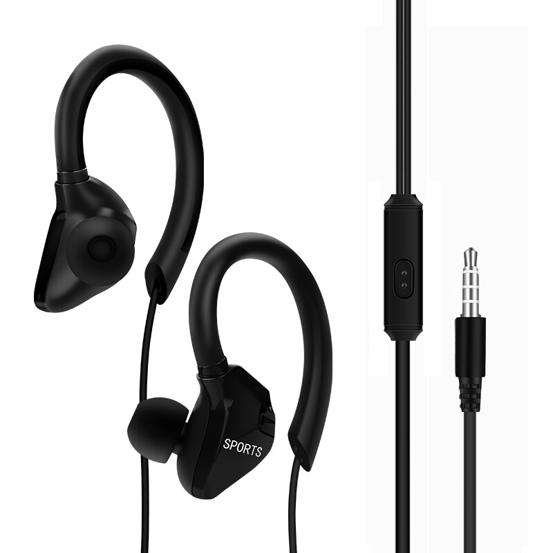 M &amp; J G3 Sport Running Koptelefoon Met Memory Wire Waterdichte IPX5 Mic In-Ear Oorhaak Muziek Hoofdtelefoon Mobiele stereo Bass: Black