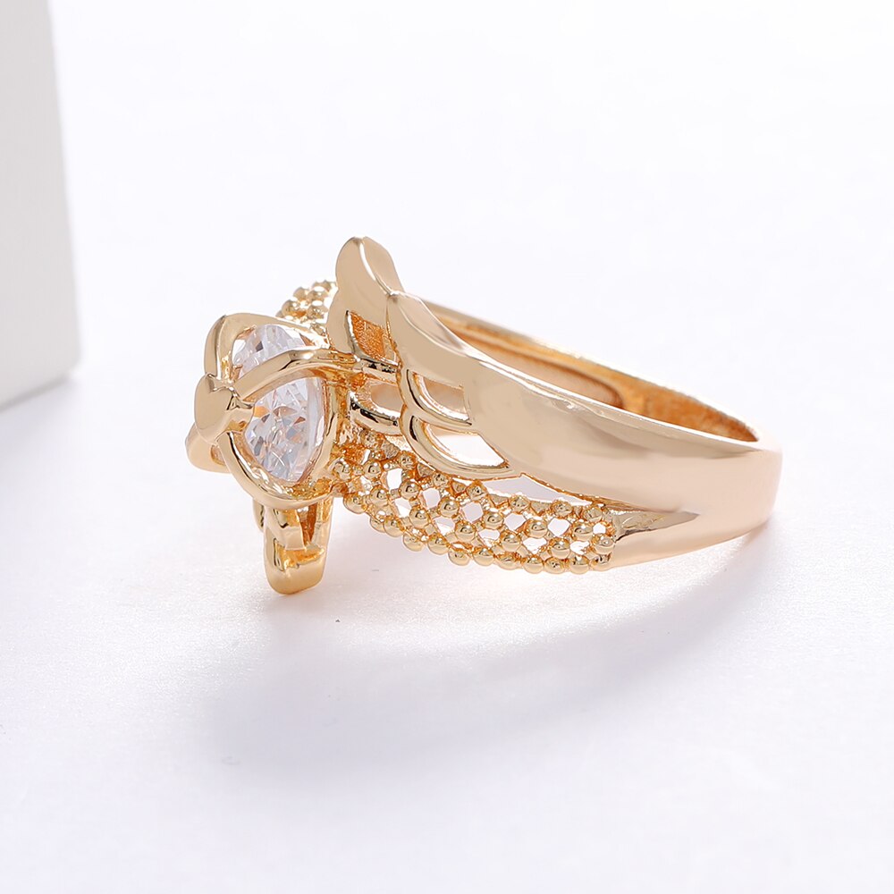 Luala 585 Rose Gouden Antieke Ring Veer Angel Wings Originele Vrouwen Vinger Hand Decoratie Ornamenten