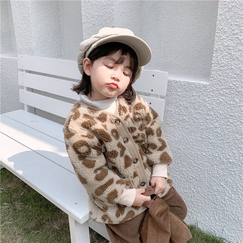 Girls Clothes Children Plush Coat Winter Baby Leopard Print Foreign Style Coat Girl Plus Long In Children'S Clothing