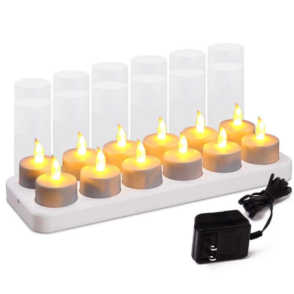 Vela recargable LED parpadeante o no parpadeante, luz amarilla o blanca, simulación de llama, luz de té, decoración de boda, 12 Uds.: yellow light flicker