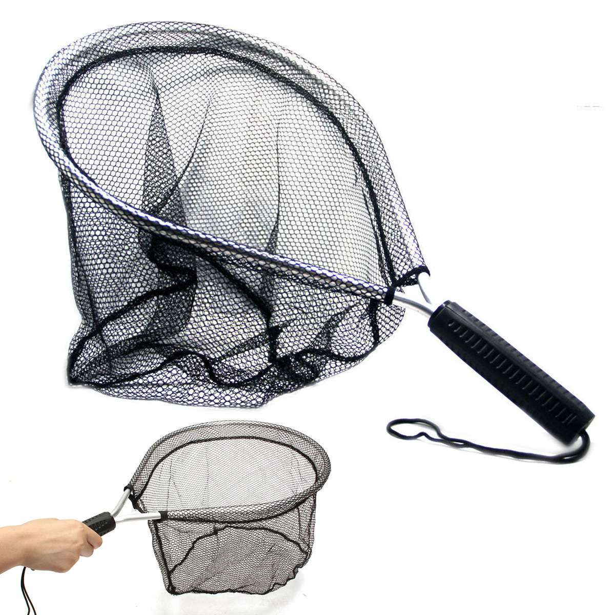 Aluminium Landing Nets Fly Fishing Fish Saver Nylon Knotless Mesh Trout Hand Net