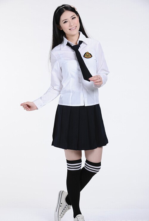 Adomoe mujer japonés y coreano uniforme escolar de animé top de cosplay blanco negro uniformes de la Escuela de las mujeres: full sleeve / L