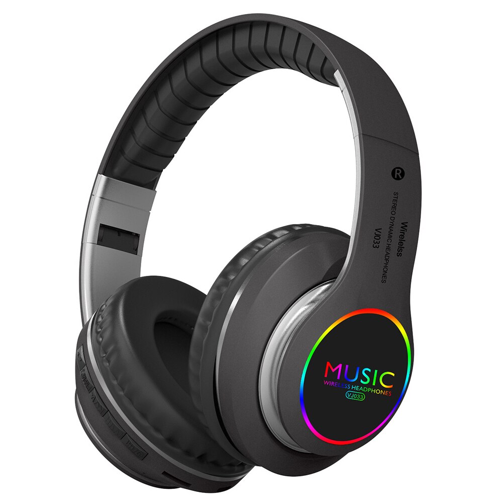 VJ033 Bluetooth Folding Headphone Adjustable Headband for Computer Music Sports Rechargeable Wireless Headset: Gray