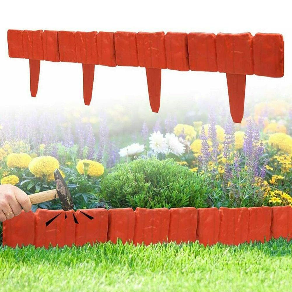 20Pcs Orange Red Garden Fence Edging Cobbled Stone Effect PP Lawn Edging Plant Border Decorations Flower Bed Border Home Decor