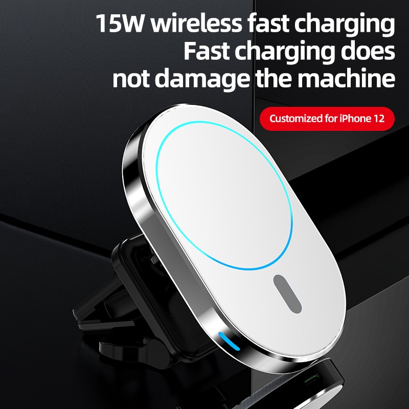 15W Magnetic Wireless Car Charger Mount - Fast Charging Phone Holder for iPhone 12 Series