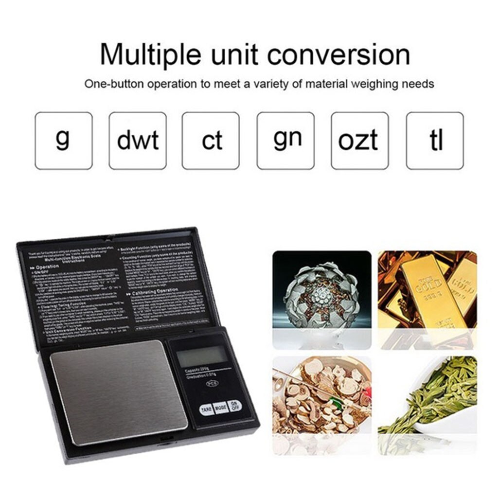 Digital Pocket Scale, Mini Weigh Gram, 6 Units Conversion with LCD Display for Food, Jewelry, Coffee (Battery Included)