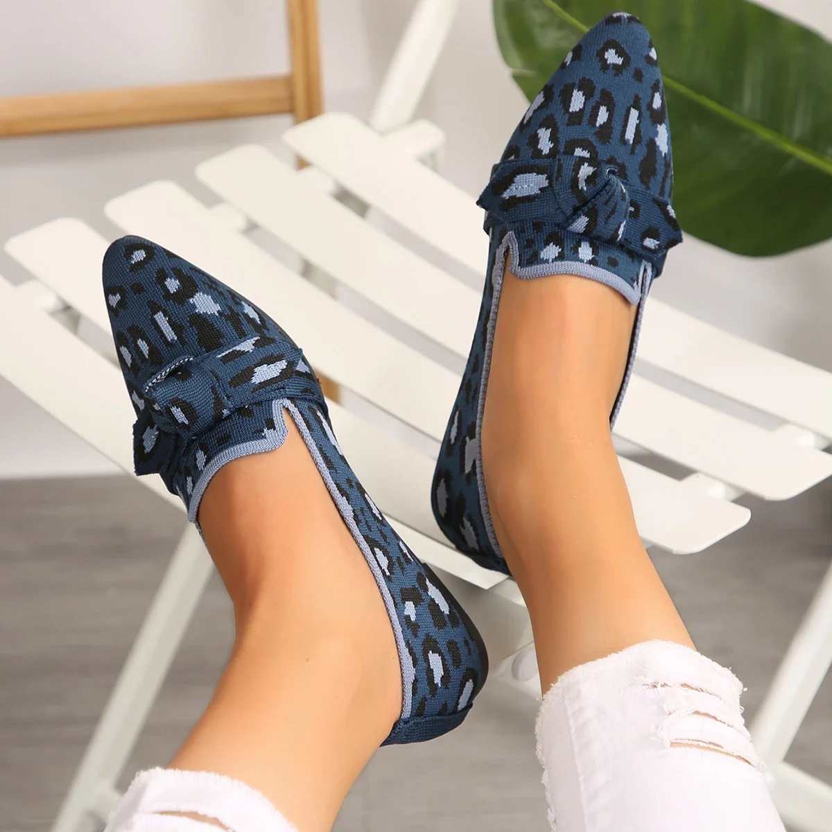 Mocassini da donna Papillon Appartamenti di lusso Lavorato a maglia Slip Scarpe comode e traspiranti Casual Mocassini da passeggio con punta a punta Calzature