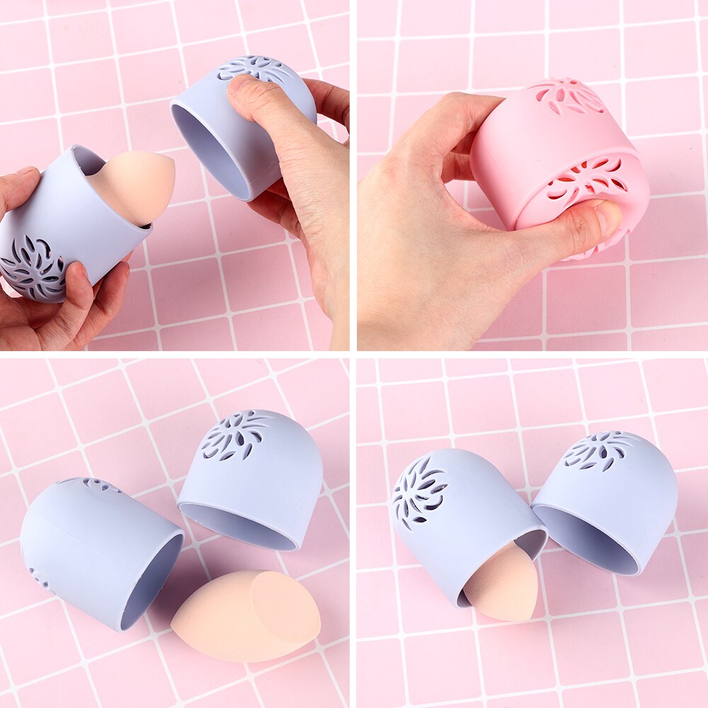 Leuke Siliconen Beauty Spons Opbergdoos Ei Stand Poederdons Drogen Houder Meeldauw Proof Cosmetische Puff Case Make-Up Accessoires