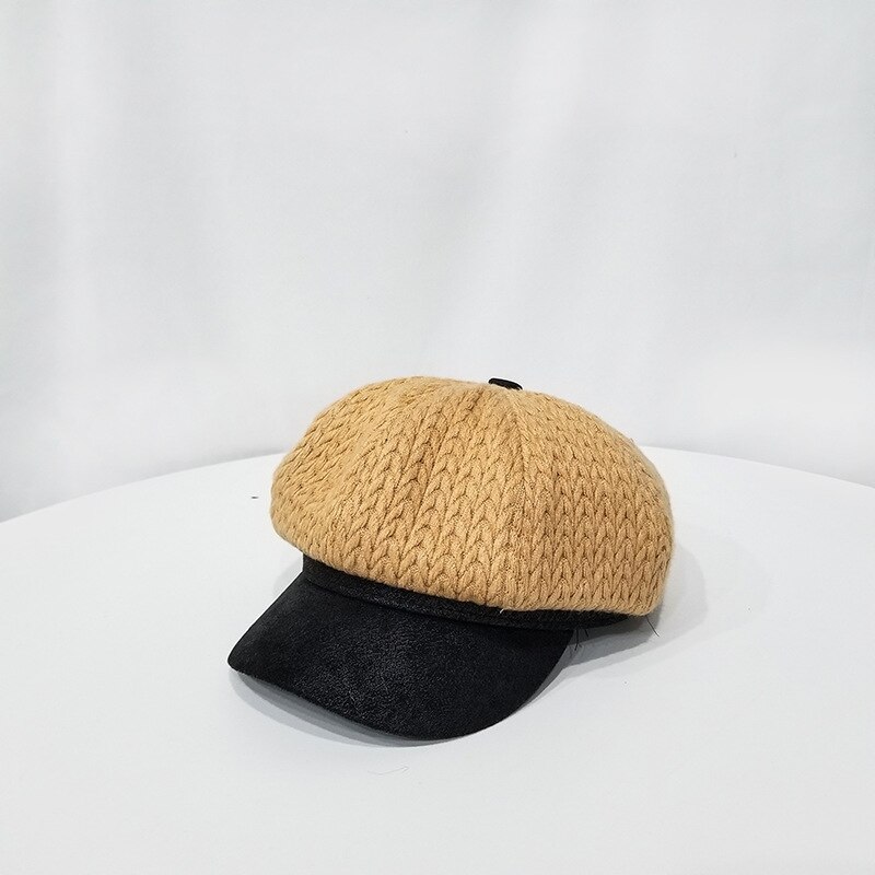 Efterår og vinter strikket ottekantet hat retro, fortykket og varm baretmalerhue