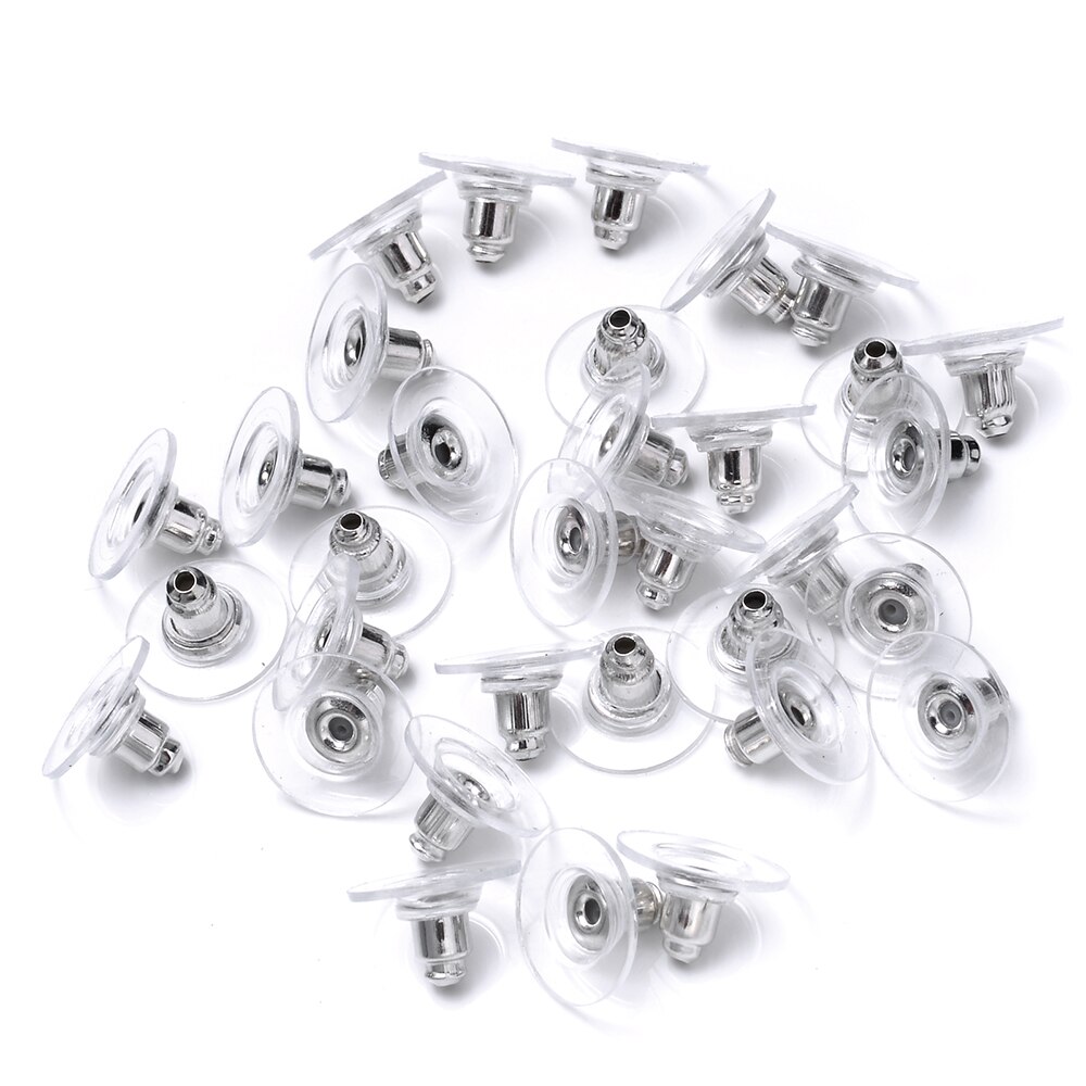 100 st/lot metall örhänge ryggar kula öronproppar proppar guld silver pläterade öron dubbar bak örhänge smycken tillbehör 6*11mm: Vit k