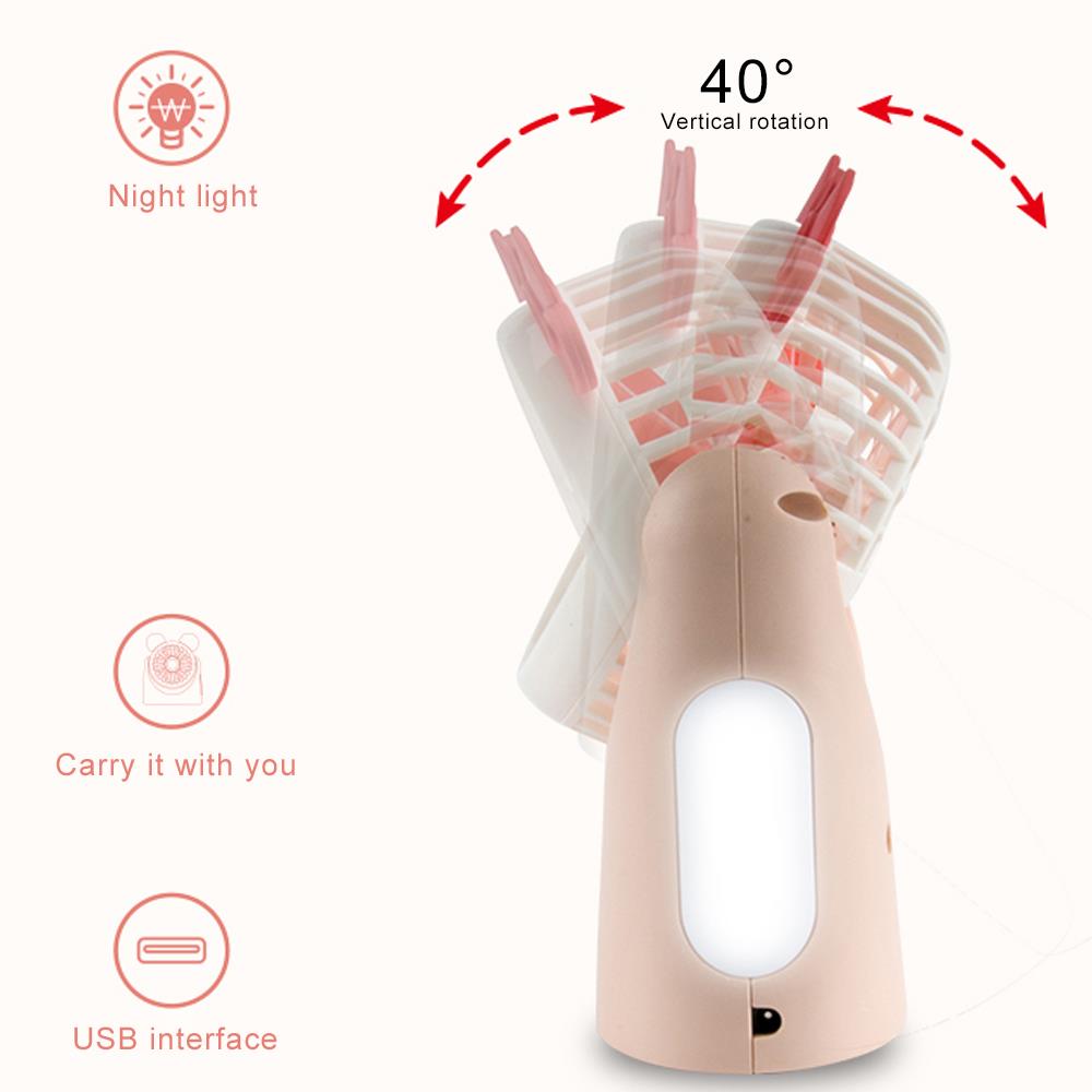 Abs + Pp + Tpr Leuke Draagbare Ventilator Pocket Fan Vouwen Ventilator Met Licht Zomer Usb Oplaadbare Outdoor