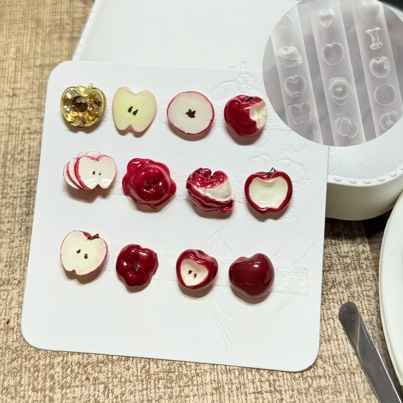 1 molde de oso de peluche de manzana de dibujos animados 3D, 7,5*7,5 cm, molde para decoración de uñas con de frutas de dibujos animados, producción creativa de arte de uñas DIY y