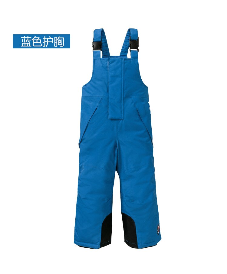 Pantalones de esquí con tirantes para niños y niñas, pantalones de algodón impermeables a prueba de viento, calidez gruesa, para exteriores, novedad de: Azul / 98-104