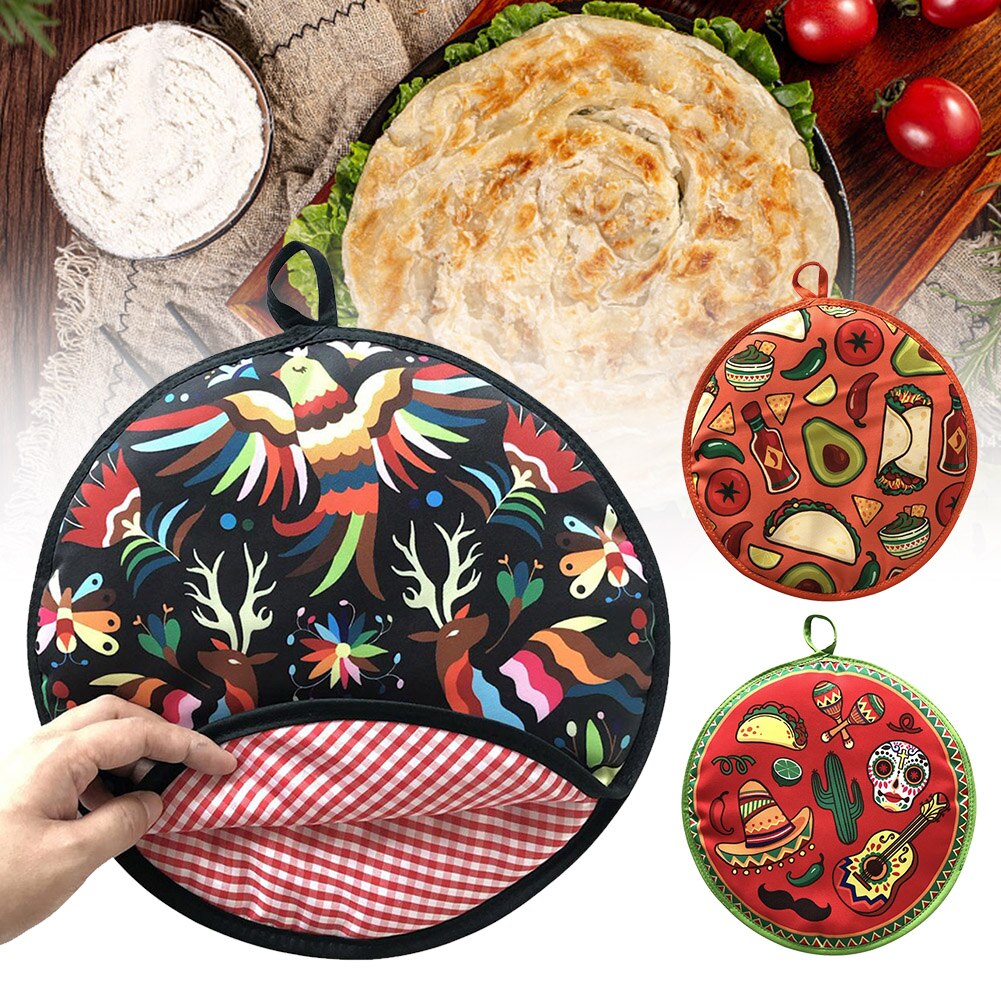 Burrito – sac en tissu de 12 pouces, Portable, pochette chauffante pour Tortilla, pour la maison, pour micro-ondes, Restaurant, crêpes, farine imprimée résistante à la chaleur
