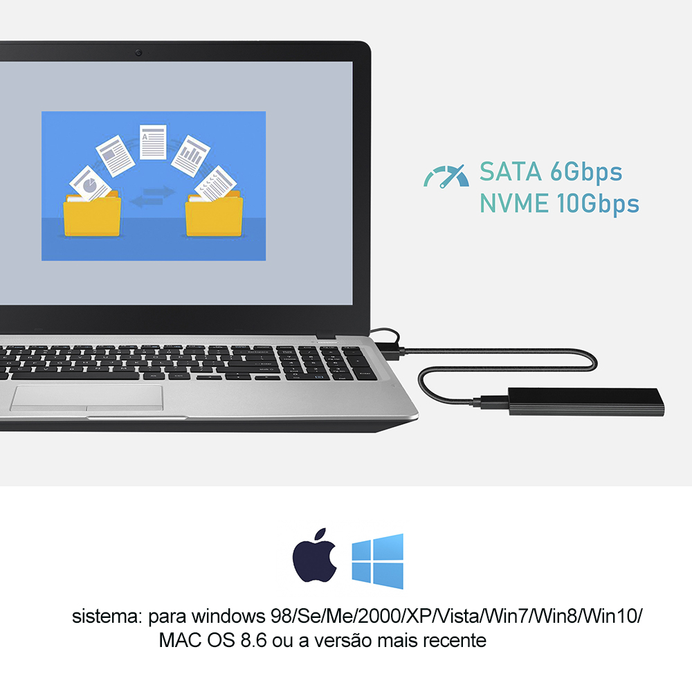 M.2 NVMe SATA SSD Enclosure Reader,10Gbps USB C 3.1 Gen2 NVMe External Enclosure Supports M key B&M Key 2230/2242/2260/2280 SSD
