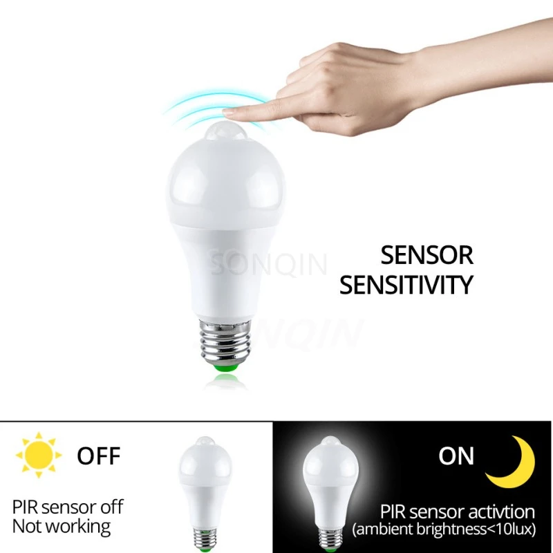 12/15/18/20w e27 led-rörelsesensorlampa led-lampa pir-sensorlampa automatisk på/av nattlampa för parkeringsbelysning i hemmet  ac85v-265v