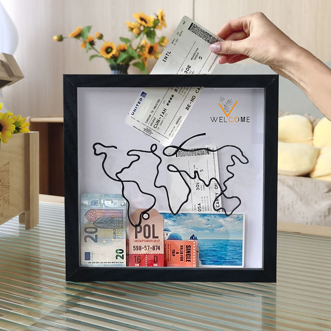 Cadre photo Shadow Box avec fente supérieure – Affichage de billets/mémories, cadre photo pour souvenirs de voyage et collection de souvenirs