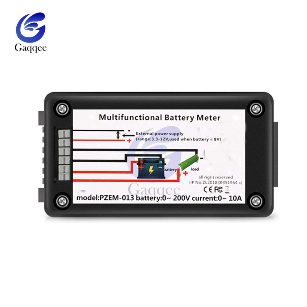 Bil batterikapacitet tester 0-200v dc spænding strøm effekt kapacitet meter modstand rest elektricitetsmåler 0-300a shunt