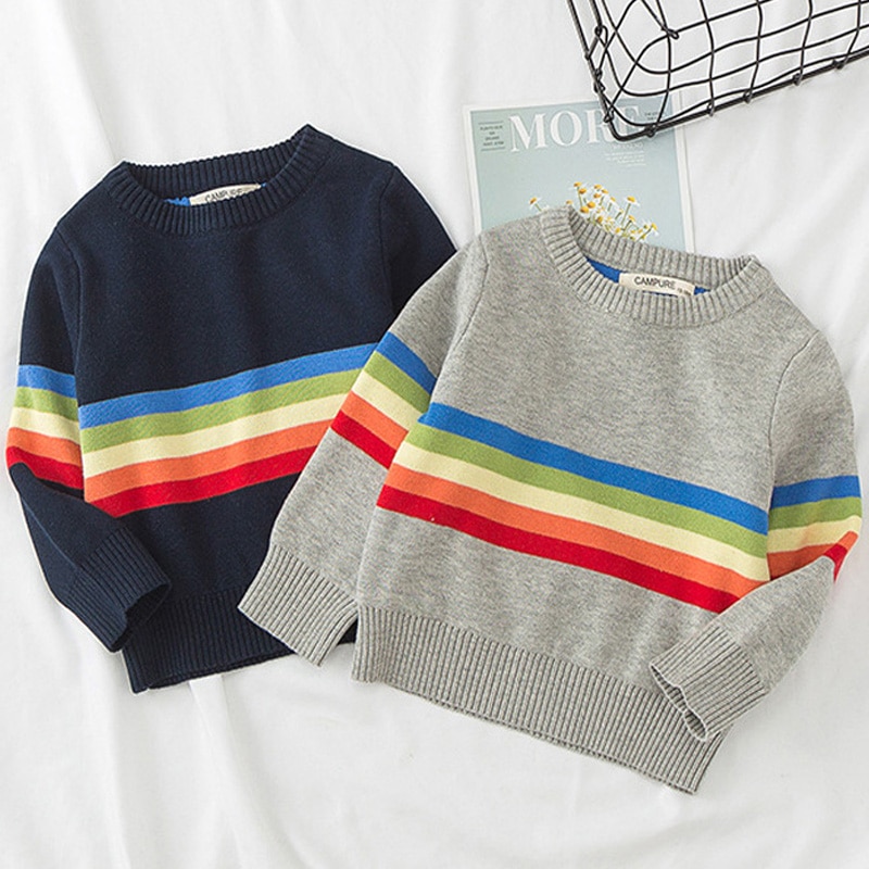 Drenge regnbue børn strik efterår vinter baby pige tøj overtøj børn pullover toppe piger sweater 1-5 år