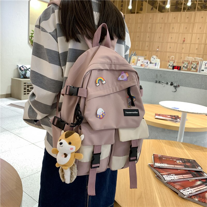 Dcimor Waterdichte Nylon Vrouwen Rugzak Vrouwelijke Multi-Pocket Contrast Kleur Reistas Tienermeisje Kawaii Schooltas Mochila