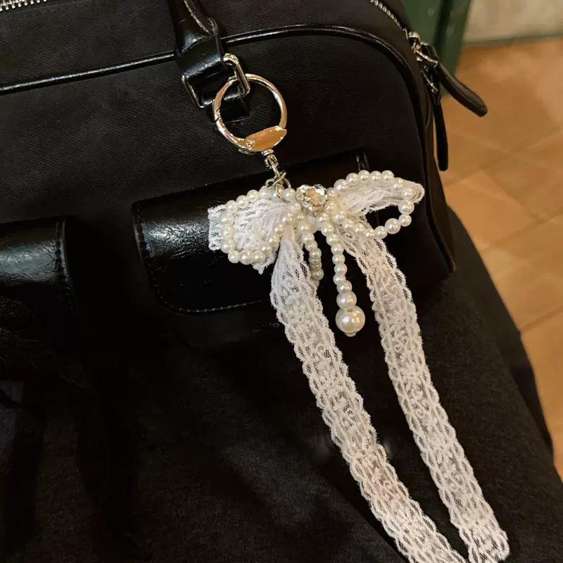 Phone Strap Charm - Lace Pearl Chain - Kawaii Bowknot Pendant - Cellphone Lanyard Keychain Accessories