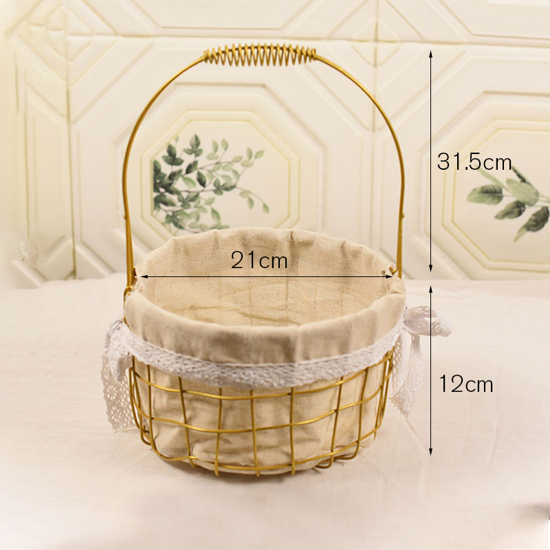 Goldene Korb Tragbare Metall Rattan Picknick Korb Hause Blume Anordnung Strauß retro Hochzeit Kranz Dekoration Lagerung Korb: 7