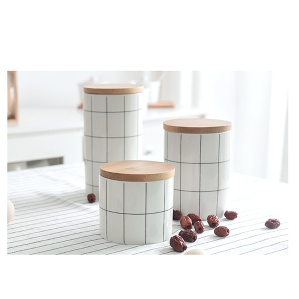 Nordic round heat-resistant ceramic sealed tank large storage tank storage tank three-piece cover storage suit storage bottle