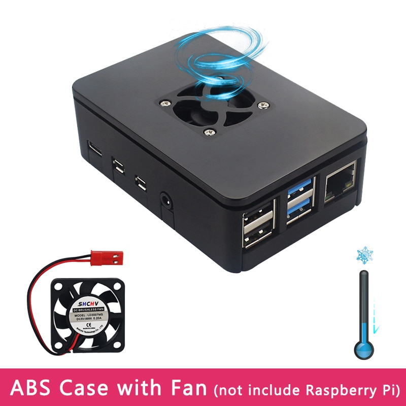 Raspberry Pi 4 Case ABS Shell Enclosure Box Black Housing compatible Cooling Fan for Raspberry Pi 4 Model B