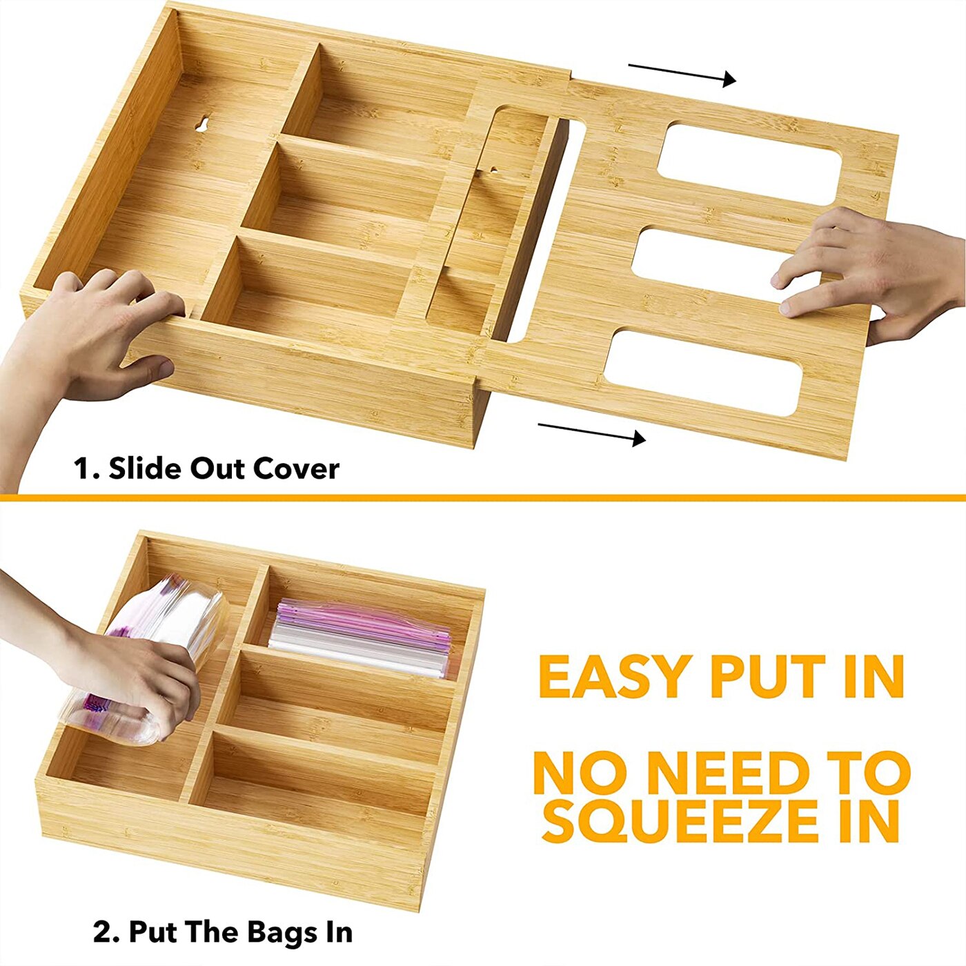 Ziplock Bag Storage Organizer Bamboo Drawer Dividers Organizer Separators Zipper Bag Compatible Sandwich Snack Kitchen Drawer