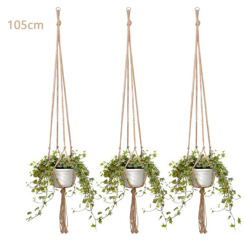 90/105/122cm makrame växthängare korg blomkruka växthållare makrame hängande knuten lyftrep trädgård heminredning: 105cm 3 st