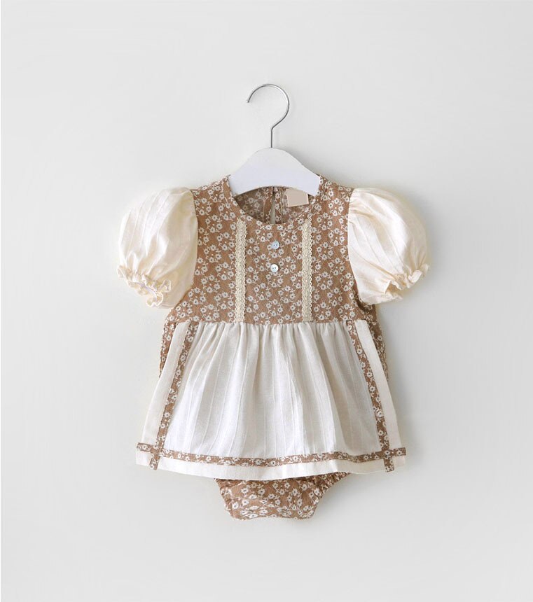Babykleding landelijke bloemen pasgeboren baby meisjeskleding zomer baby romper jurk peuter romper kleding baby jumpsuit zonnepak: Beige / 12m