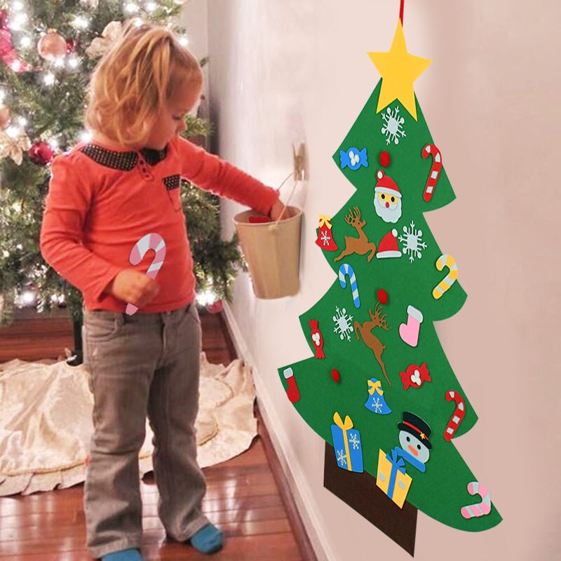 100cm filt juletræ gør-det-selv sæt væghængende dekoration med selvklæbende ornamenter børn børn år jul boligindretning