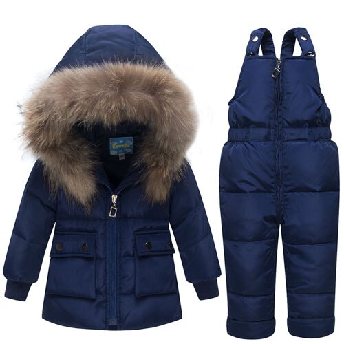 Kids Snowsuits Winter Herfst Hooded Down Jassen Voor Meisjes Jongens Kinderen Kleding Peuter Bovenkleding Warme Overalls Jumpsuits: Dark Blue / 2T