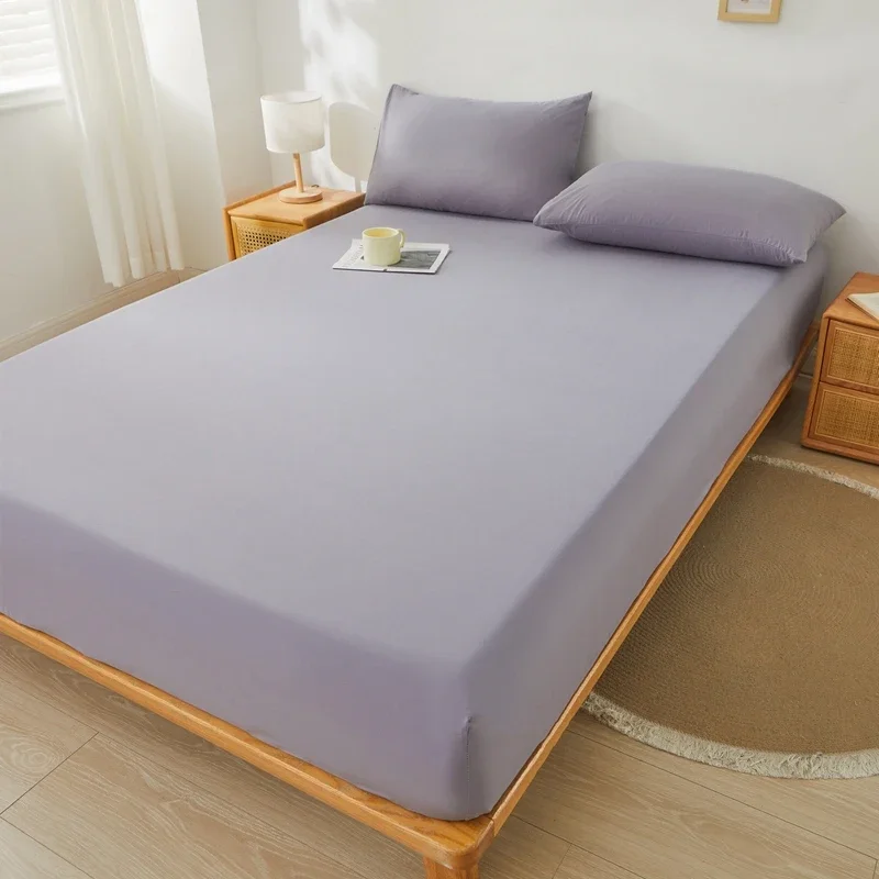 Brushed Mattress Cover Double/Queen Size Solid Color Fitted Sheet For Double Bed Anti-Mite 침대커버 200X220cm 매트리스커버 (No Pillowcase): 0.9m bed / Navy Blue