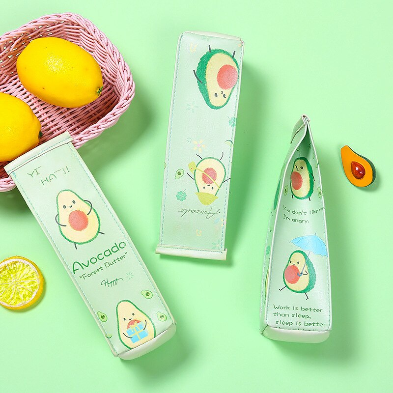 Avocado Kawaii Pencil Bag High Capacity Pu Pencil Pouch Cute Pen Case For Student School Office Supplies Stationery