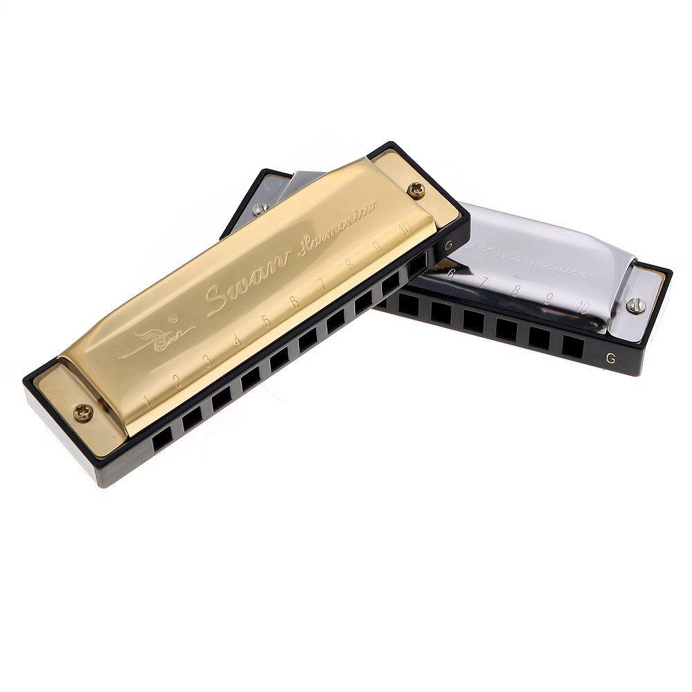 SWAN Diatonische Harmonica 10 Gaten Blues Harp Mondharmonica Sleutel van G Riet Instrument met Case Zilver