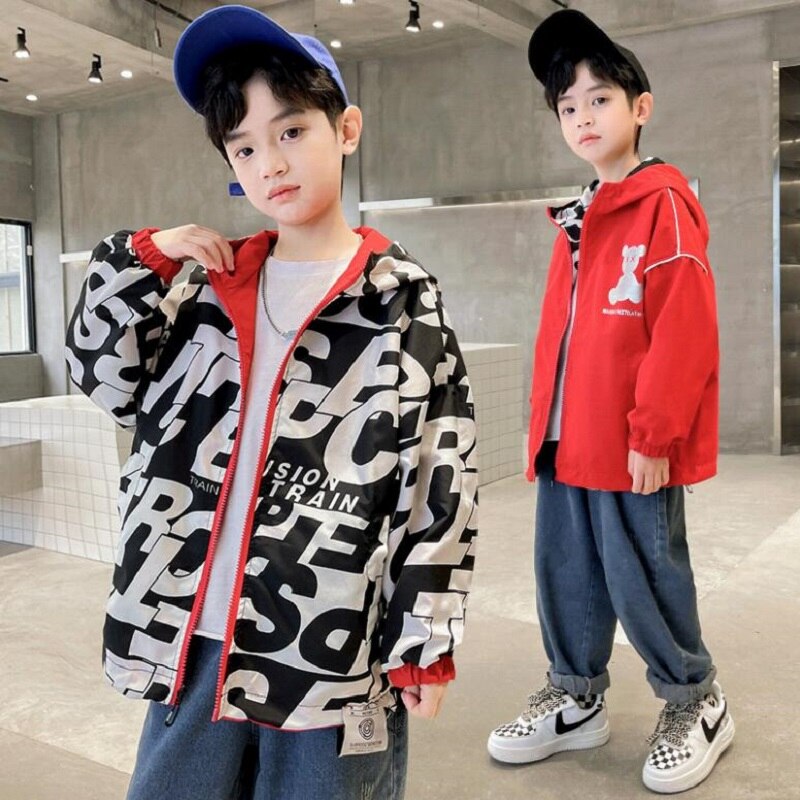 Frühling 4-15Y Kinder Outwear Tragen Beide Seiten Jacke Für Jungen Casual Cartoon Camouflage Winddicht Jungen Mantel Kinder Tops Kleidung: red / 8T