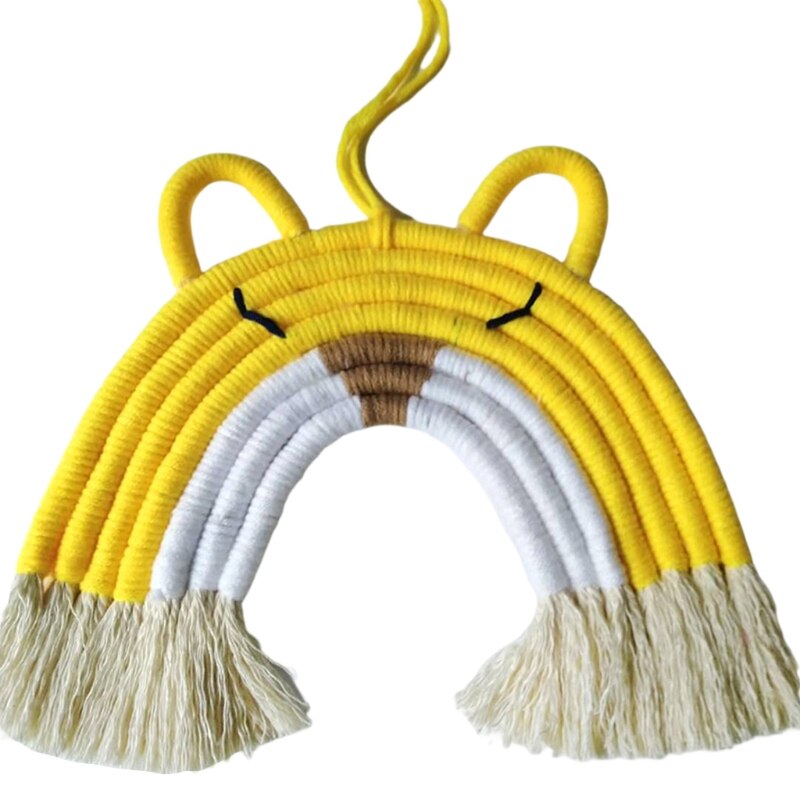 7 Lines Macrame Tapestry Rainbow Cat Wall Hanging Ornaments Handmade Woven Cotton Thread Animal Kids Room Home Party Nursery: YELLOW