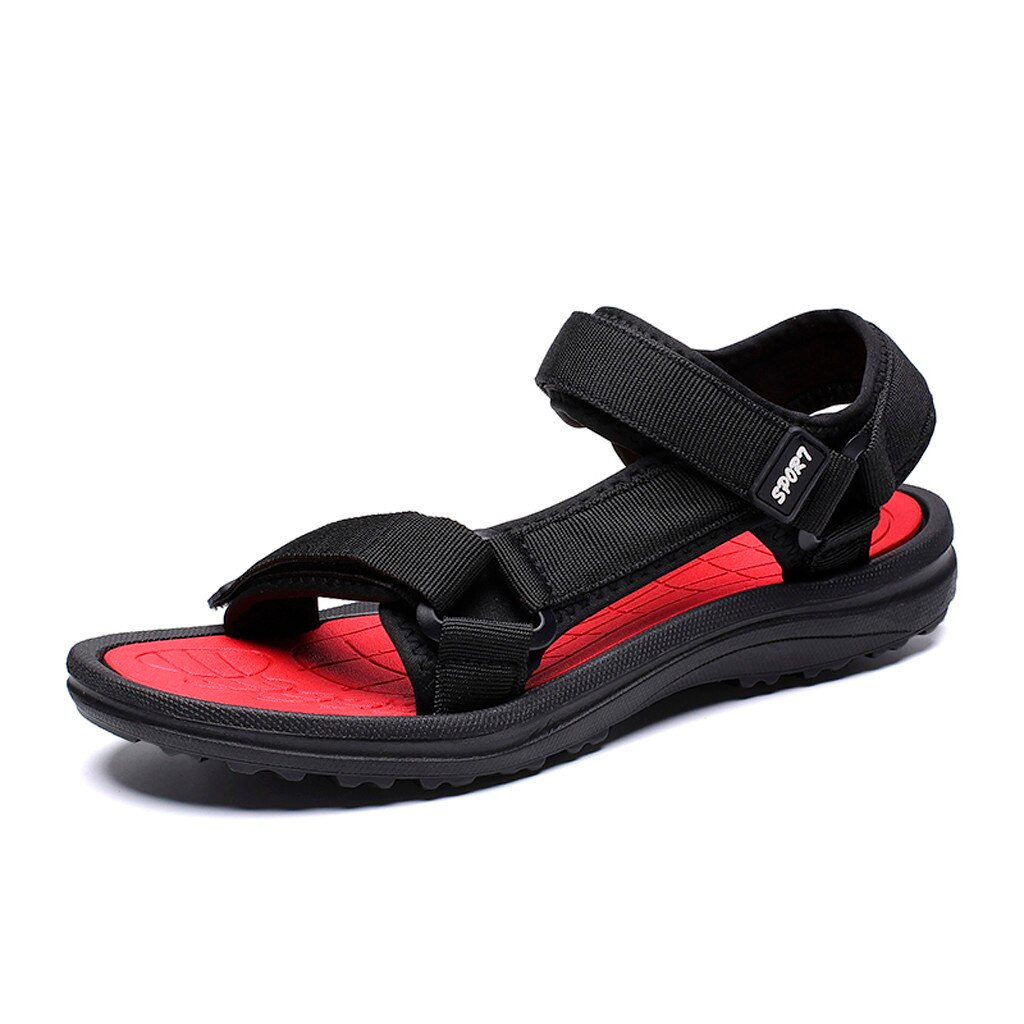 Bout ouvert En Plein Air hommes Flats Décontracté Chaussures De Plage Sandales Respirantes D'été Creuse Mâle Cool Appartements Crochet et Boucle sapato masculino: Rouge / 41