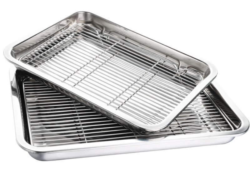 Wire Steaming Kebab Barbecue Mesh Rack BBQ Grill Mesh Tool Net Carbon Stainless Steel deep Square Plate cafeteria Storage trays