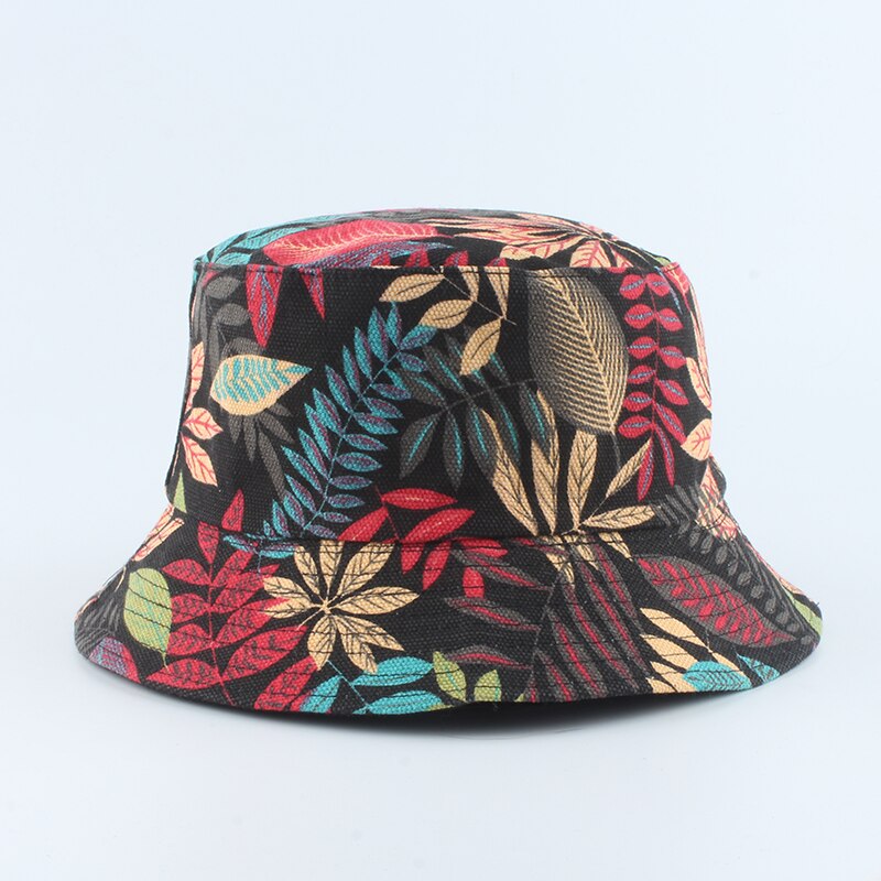 Panama Emmer Hoed Mannen Vrouwen Zomer Emmer Cap Banana Print Geel Bob Hoed Hip Hop Gorros Vissen Visser Hoed: colorful leaf
